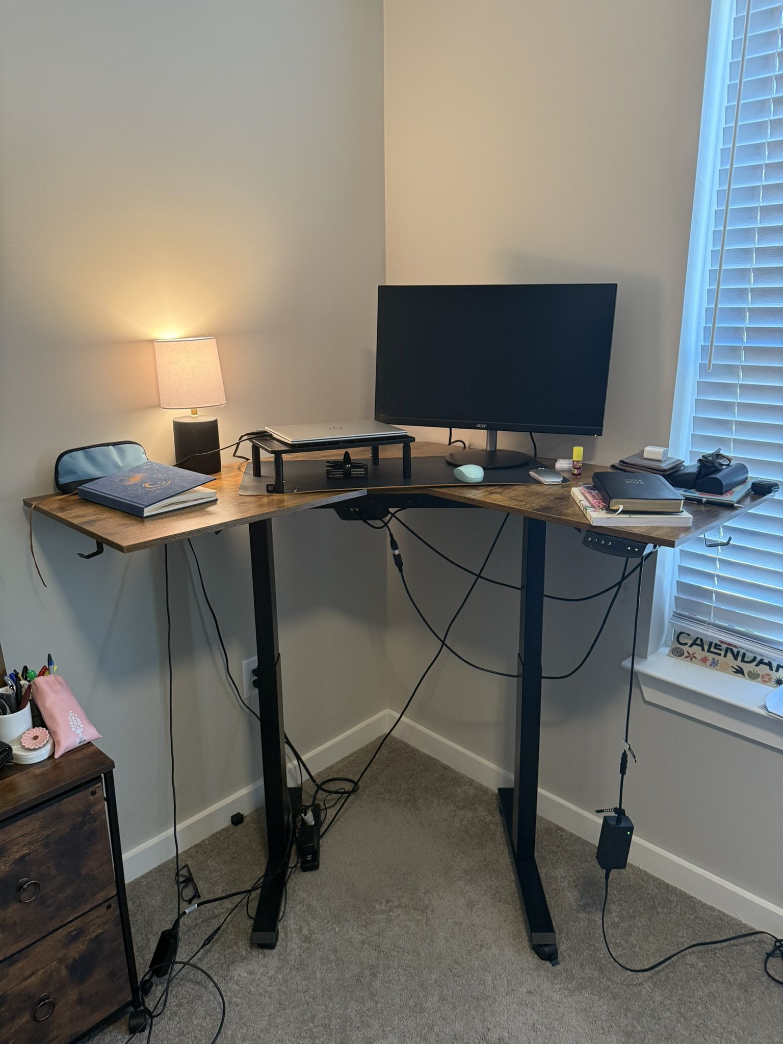 Electric Standing Brown L-Shape desk