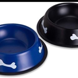 Jemirry Pet Bowl, Stainless Steel, Set of 2 Blue and Black