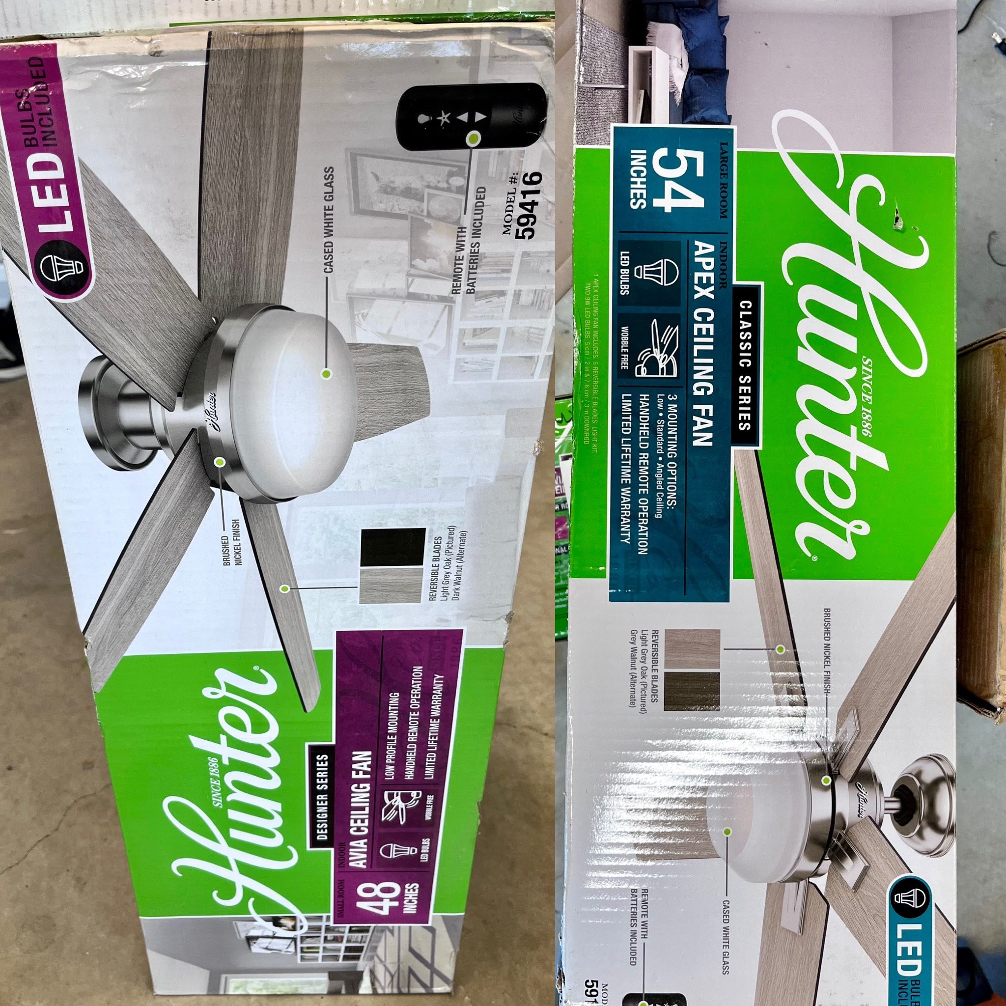Hunter Brand Ceiling Fans With LED Light - BNIB