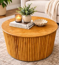 Brown Wood Handmade Ribbed Coffee Table