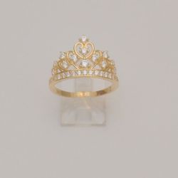 14k Yellow Gold & Cubic Zirconia 2.6 Grams Size 8 "Crown" Ring