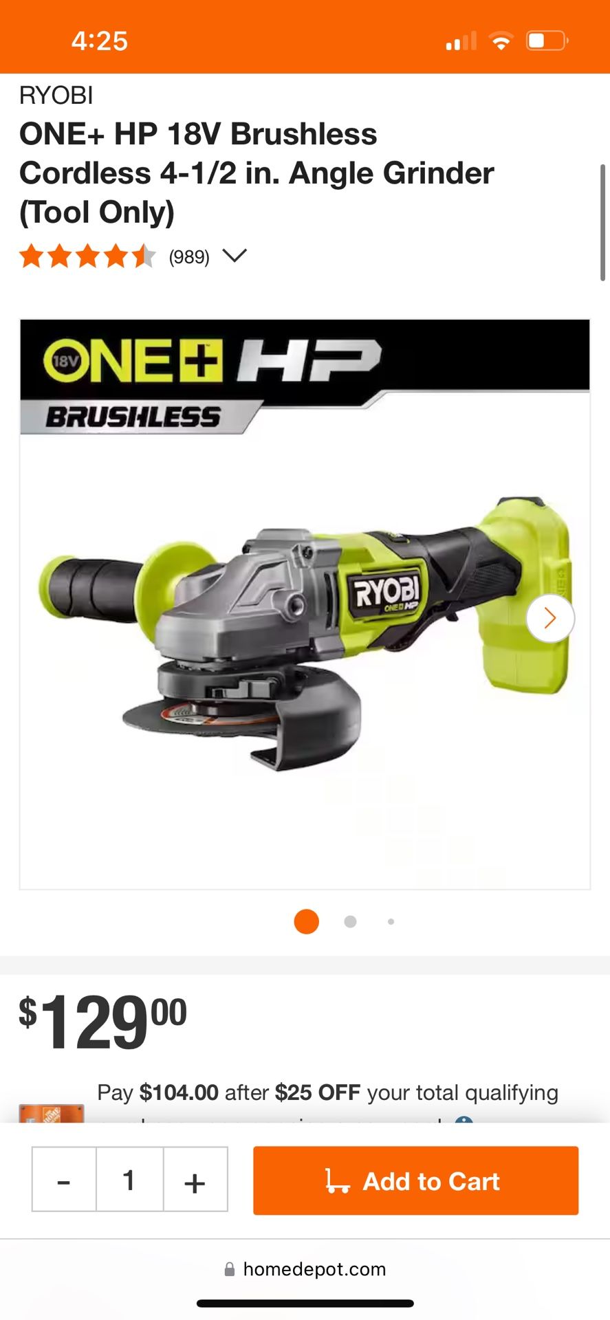RYOBI angle grinder (as is)