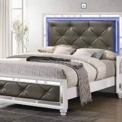 Full Padded Tufted Bed with a Luxurious Black Crushed Fabric Extended Headboard.  Queen Bed: $799 King Bed: $899  Best Prices in the Industry Guarante