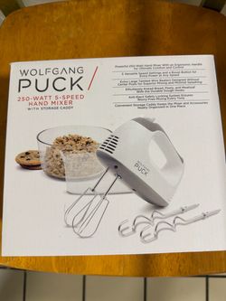 Wolfgang Puck Hand Mixer, 250 Watt 5 Speed W/ Storage Caddy