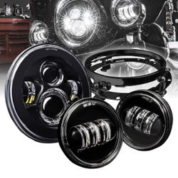 Headlight And Passing Lights Led With Ring Bracket 