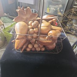 Large Basket Hand Carved Monkey Pod Fruit.