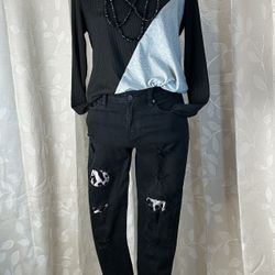 White Birch Women’s Small Black Gray Colorblock Long Sleeve Ribbed Knit Top NWT