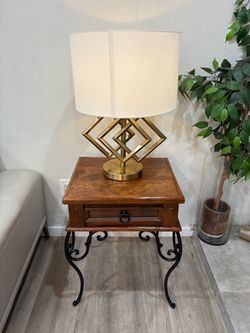 Rustic Wood End Table w/ Wrought Iron Base – Refinished – $135