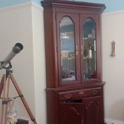 Roxton Temple Stuart Red Mahogany Corner Armoire with Glass Doors