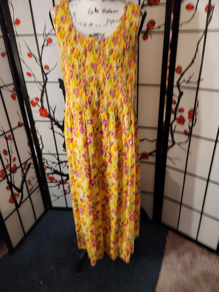 NEW EMILY DANIELS YELLOW SUNDRESS W/PINK FLORAL MAXI DRESS