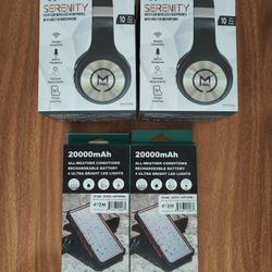 x2 Pair Wireless Headphones & x2 Solar Rechargeable Battery