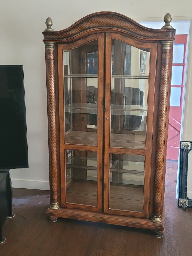 3 Piece Matching Cabinet, Curio Display, Corner Cabinet And Matching Tall Cabinet