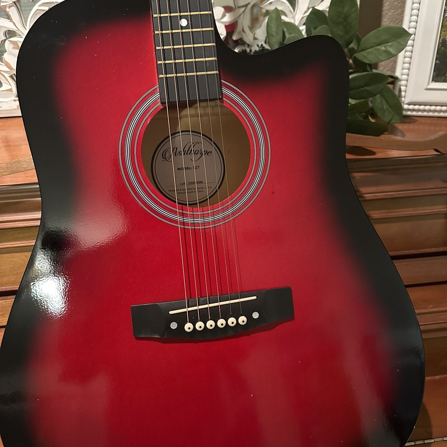 Full Size Red Acoustic Guitar with Cover, Pick, Strap, Tuner $140 Firm