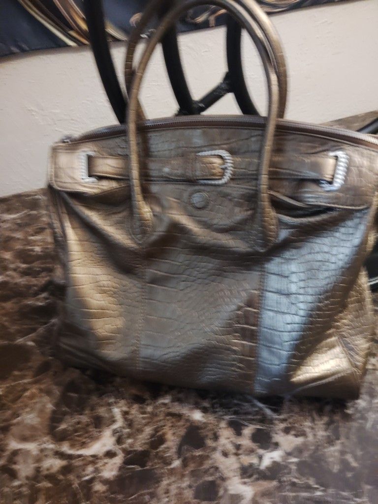Real Genuine Leather Judith Ripka Name Brand XL Bag Fancy Gold Color
