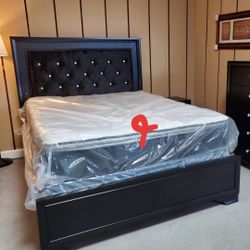 / Home Decor/ Micah Black Led Queen Upholstered Panel Bedd Framee Camaa//full,twin,king size Available/Discount 👈/Delivery Available ♥️ Household 