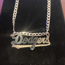 925 Sterling Silver 24”curb Chain Dodgers Pendent