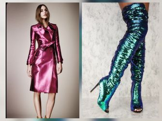 New Fall Combo Set, Trenchcoat Size Small, Sequin Boots Size 8.5