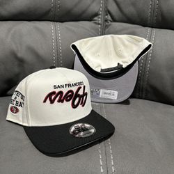NFL New Era San Francisco 49ers Off White Black Brim Upside 9fifty A Frame SnapBack Hats 
