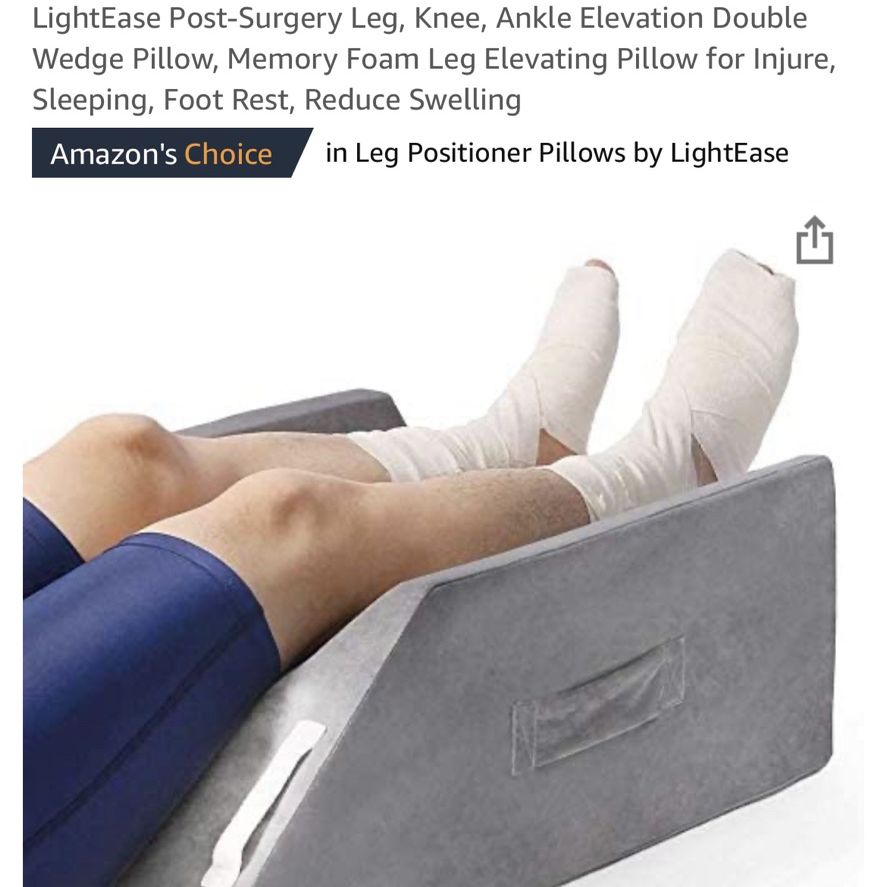 LightEase Post-Surgery Leg, Knee, Ankle Elevation Pillow, Memory Foam Leg  Elevating Pillow for Injure, Sleeping, Reduce Swelling