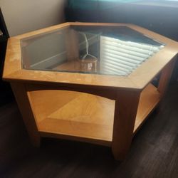 Wood Coffee Table With Glass Top 