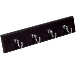 Wall-Mounted Black Wood Hook Rack Key Rail with 4 Hooks