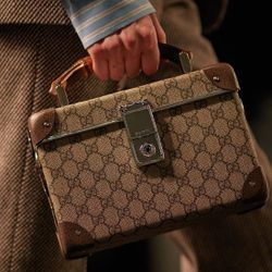 Gucci GG Globe Trotter Vanity Bamboo Trunk Bag Box Monogram Silver Brown Case ITALY $3200