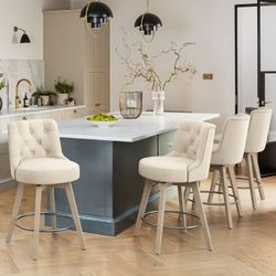 Linen Fabric Swivel Barstool set of 3