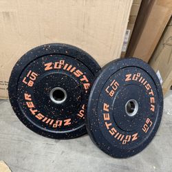 Set of 2 – 15 LB Zoomster Olympic Bumper Weight Plates (17.5”)