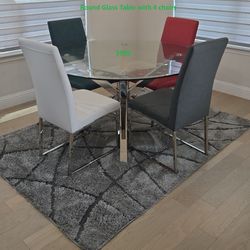 Modern Round Glass Dining Table with 4 Chairs