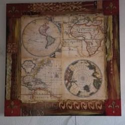 Like New Huge 50x50 Painting Print Old World Map