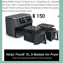 New Ninja Food 10 Quart 6 In One Dual Zone 2 Baskets 