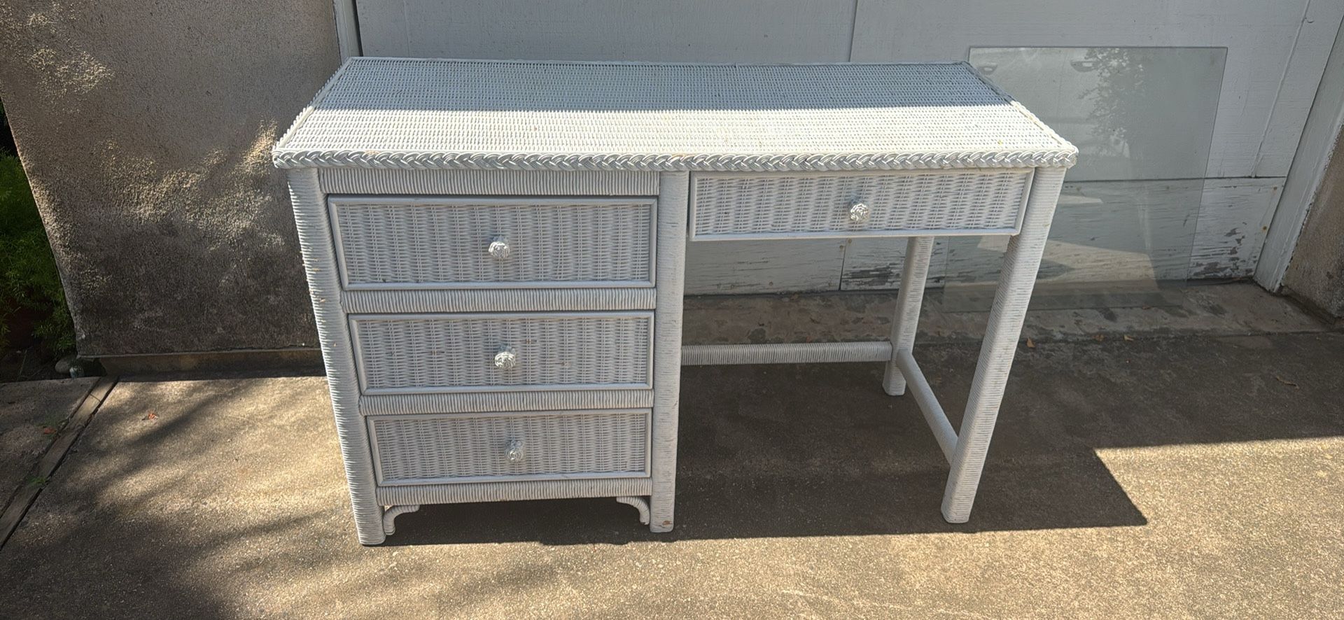 Wicker Desk And 2 Nightstands