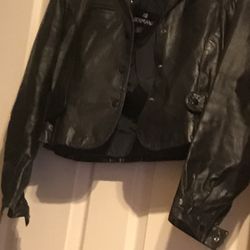 Bermans Black Leather Bolero Jacket Size 10 Excellent Condition 