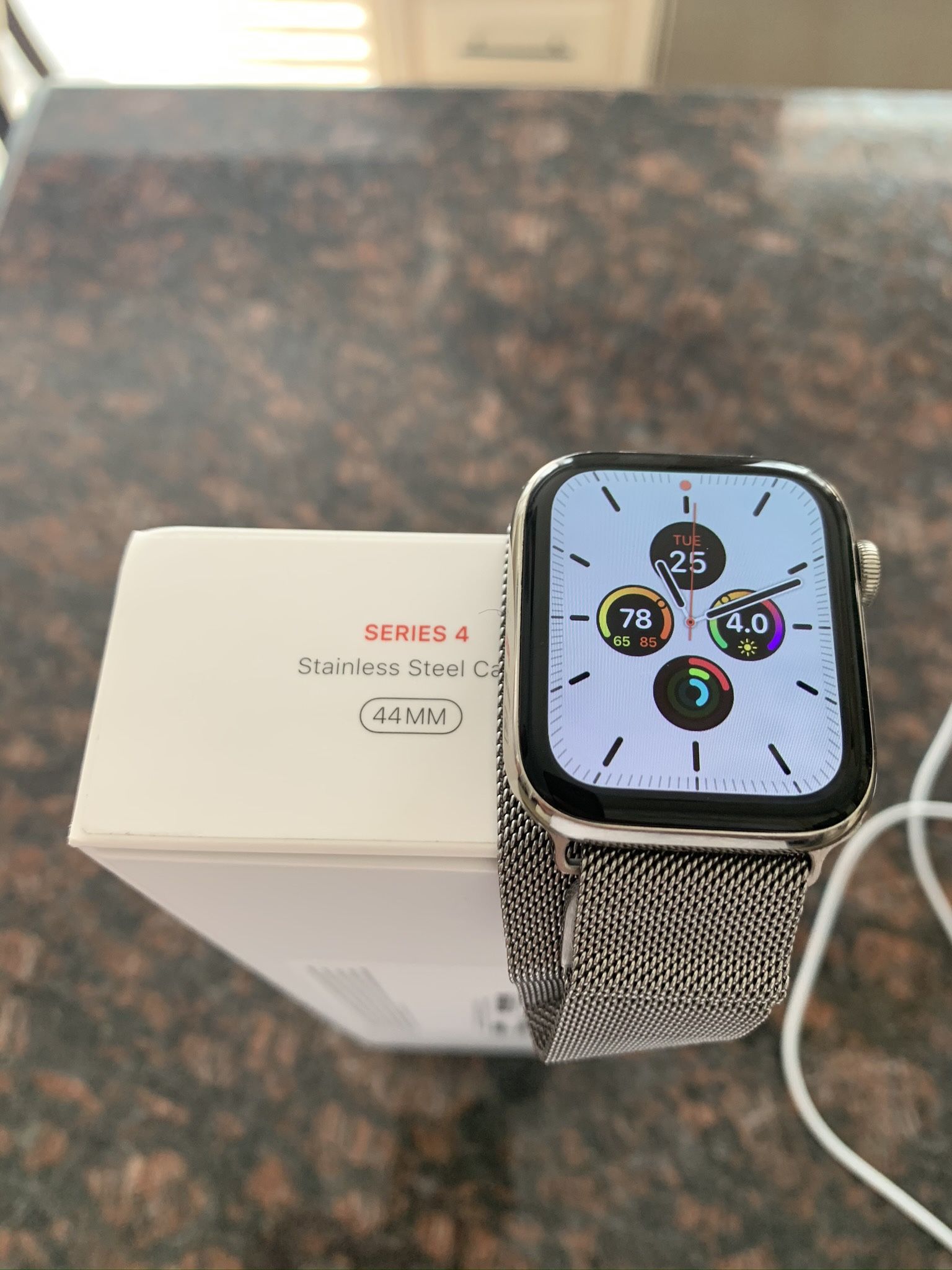 Apple Watch Series 44mm stainless steel case White Sport Band