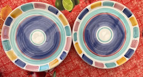 Caleca - Color Blocks Pattern SET OF 2 Pasta Bowls 8  1/2" Made In ITALY 🇮🇹