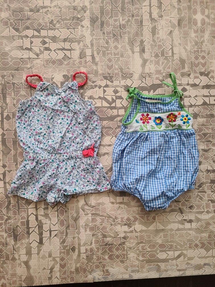 2 Pack Girl's Floral Pattern 12M Snapbutton Spaghetti Strap Snapbutton Bodysuits