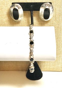 Sterling Onyx Earrings and Bracelet