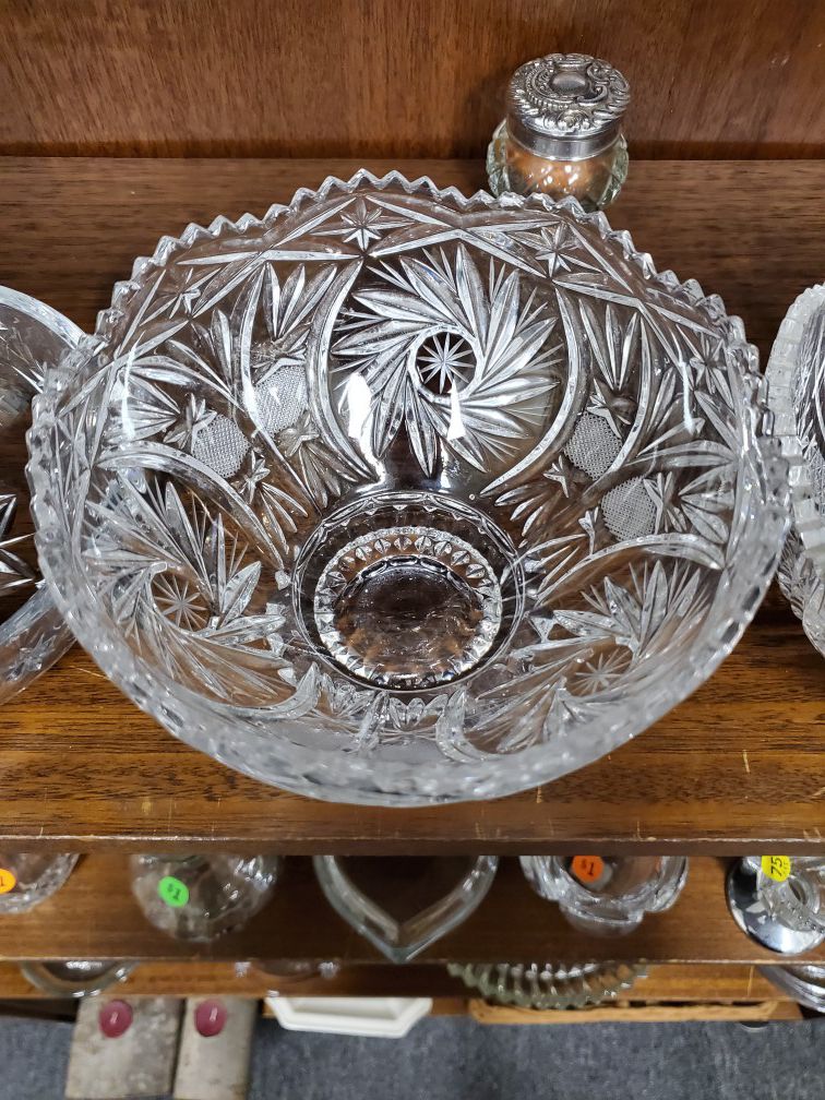 Brilliant Cut Crystal Pinwheel Saw Tooth Rimmed Footed Bowl 6.5" diameter