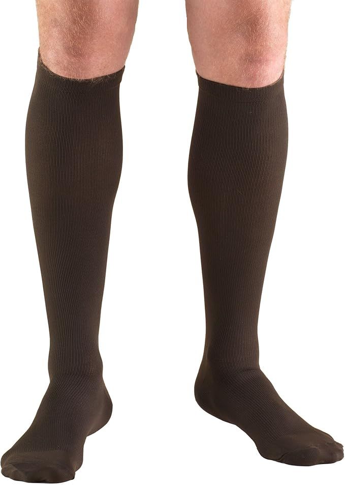 Truform Compression Socks, 20-30 mmHg, Men's Dress Socks, Knee High Over Calf Length, Brown, Small, 1944BN-S