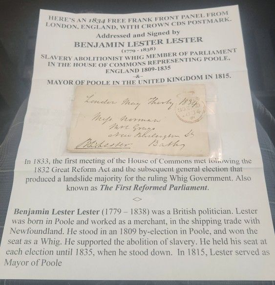 Antique Letter Cover 1834 London England Re: Benjamin Lester