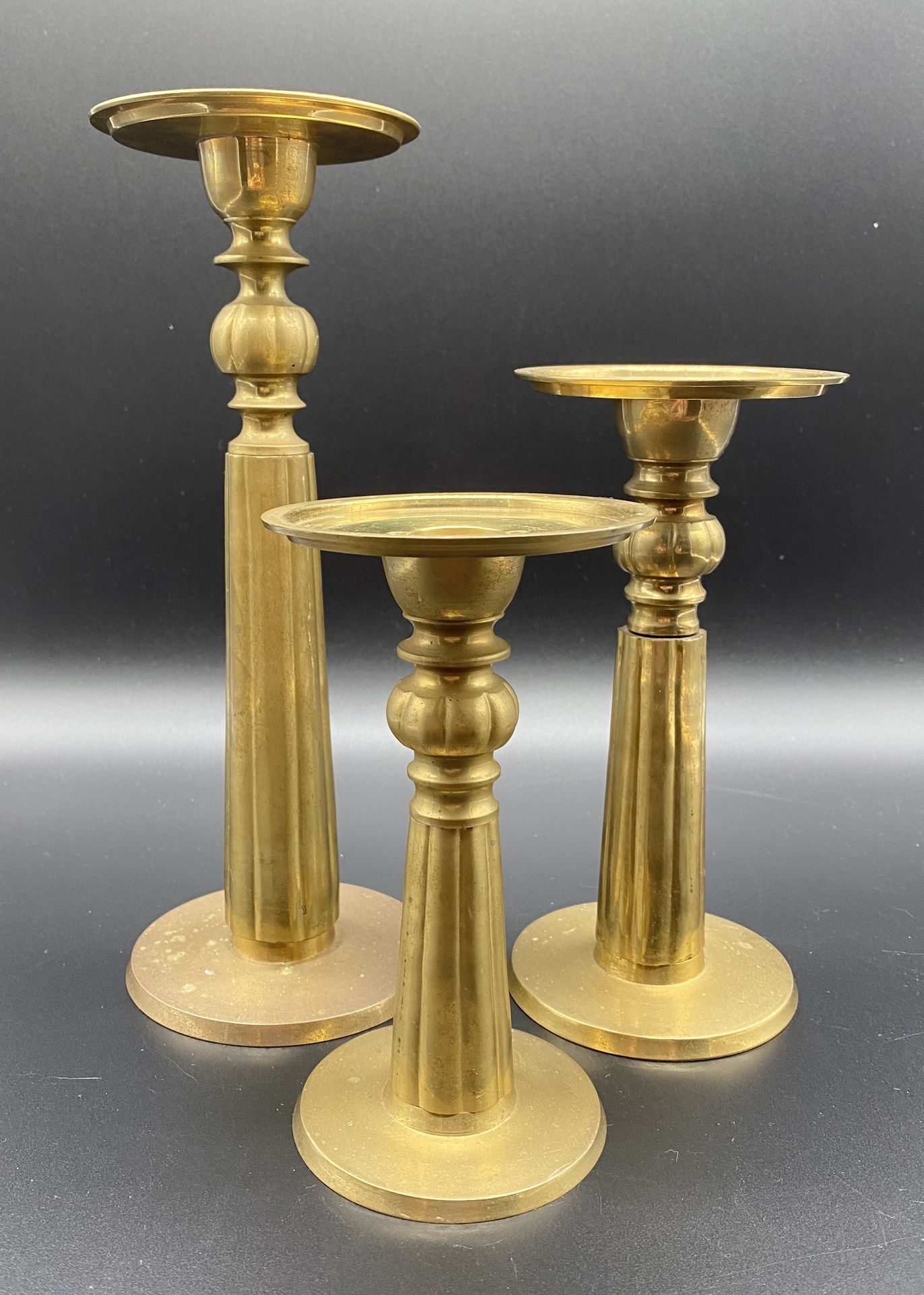 Brass Pedestal Pillar or Taper Candle Holders - Set of 3