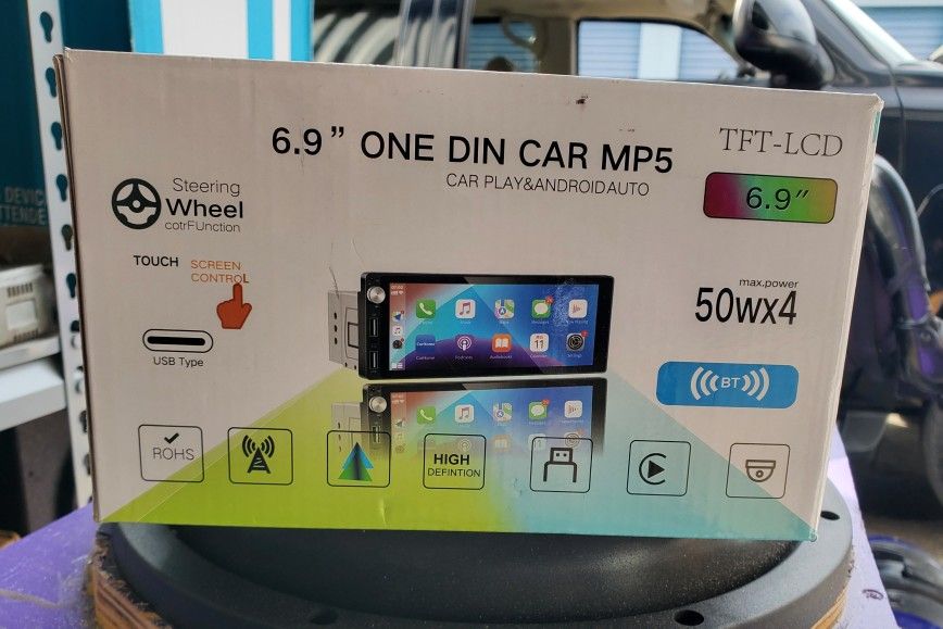 Single Din Car Stereo with Apple Carplay Android Auto,6.9 Inch IPS Touch Screen Car Stereo , Car Radio Support Mirror Link Bluetooth