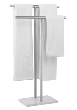 Free Standing Towel Rack for Bathroom - Brushed Nickel Finish - Stand Alone 2 Tier Stainless Steel Towel Rack for Bathroom Floor with Heavy Marble Bas