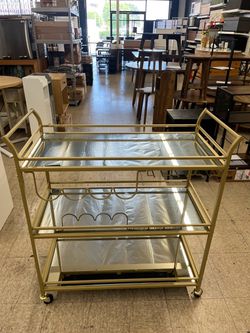 VASAGLE 33.9" Bar Serving Cart Gold Large Home w/ Wheels - Gold