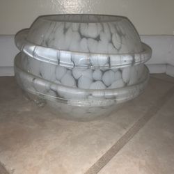 Vintage White and Clear Murano? Ringed Glass Globe Lamp Shade 