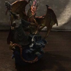 Dragon And Wizard Statue 