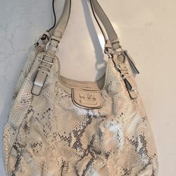 Authentic Coach Snakeskin Embossed Leather Hobo Shoulder Bag – Metallic Python Print – Excellent