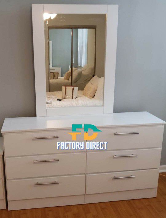 New Mirror and Dresser With Silver Handles/available in Color Black White Or Mix 
