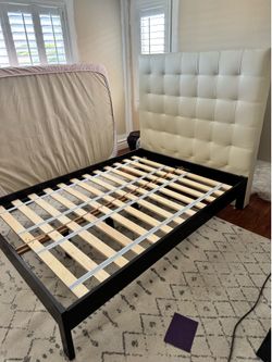 West Elm Leather Full Size Bed Frame w/Cream Leather Headboard