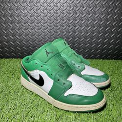 Size 5Y - Nike Air Jordan 1 Retro Low Pine Green Black Toe White Lucky Mystic OG No Laces No Box 